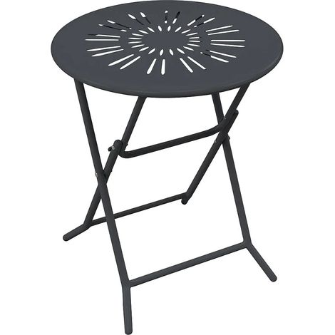 Tavolo da giardino pieghevole D.60 cm in metallo effetto ferro battuto Antracite - GUERMANTES di MYLIA (1/5)