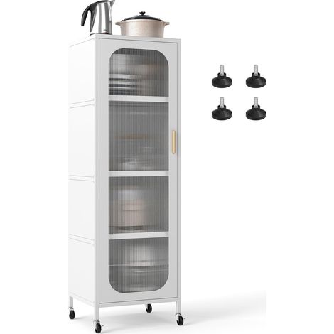 Étagère de Cuisine à 5 étages - Vitrine sur roulettes avec étagères réglables - Armoire étroite Polyvalente avec Porte Semi-Transparente - Buffet Haut en métal pour Salle à Manger, Salle de (1/5)