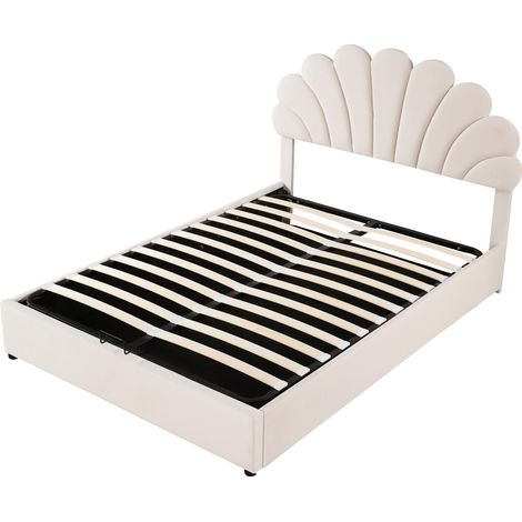 Letto Contenitore 140×200 cm, Letto Matrimoniale con Testiera Regolabile e Vano, senza Materasso, Beige (1/5)