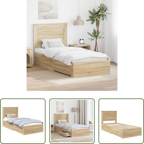 Stauraum - Bettrahmen Sonoma Eiche und Silber 75 x 190 cm Holzwerkstoff (1/5)