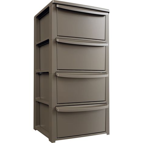 Artplast – Commode basse 4 tiroirs marron 39 x 38.5 x H 80.5 cm – Structure polypropylène résistante à l'humidité – Prête à l'emploi sans montage