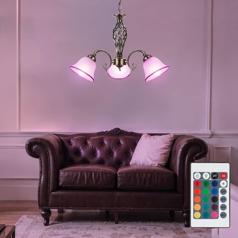Lampadario in vetro ottone anticato lampada a sospensione con telecomando dimmerabile, 3x LED RGB 8,5W 806Lm bianco caldo, DxH 60x120cm