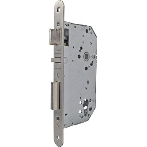 Serrure à encastrer pour portes bois, axe 60 mm, finition gris inox, têtière carrée (1/3)