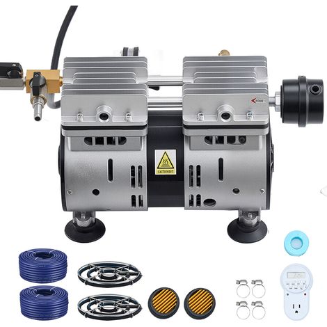 Mophorn Kit Sistema di Aerazione per Laghetto con Pompa d'Aria da 590 W, Tubo d'Aria da 30,5 m e Piastra Diffusore, Set per Ossigenazione dell'Acqua
