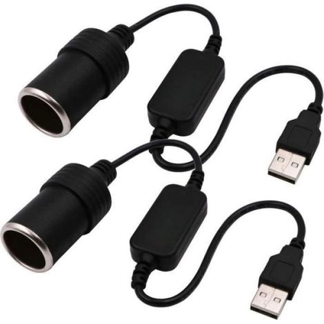 Câble Conversion USB A Mâle vers Prise Allume-Cigare Femelle - 5V vers 12V - Pour Voiture - 35 cm - PVC (1/5)