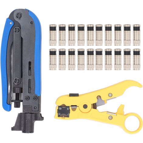 Kit d'outils de sertissage coaxial, dénudeur de câble coaxial réglable avec 20 connecteurs F RG6 (1/5)