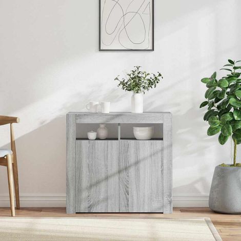 Credenza con Luci LED Grigio Sonoma 80x35x75 cm vidaXL
