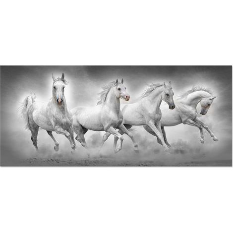 Lupia - Quadro moderno Stampa su Tela tema natura CANVAS WORLD 52x122 cm FOUR HORSES per soggiorno, capezzale camera da letto, ufficio (1/4)
