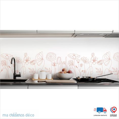 Crédence : Fleurs et dessin 2 - Couleur Rouge saumon - Alu composite - 120 - 60 (1/3)