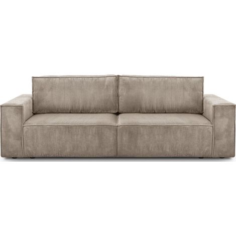 Homifab – Canapé 3 places convertible taupe avec coffre de rangement – Velours côtelé 380 g/m² – Couchage 150 x 187 cm – Accoudoirs larges (1/5)