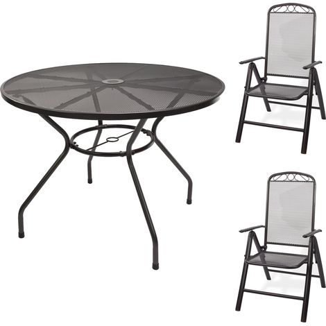 Gartenmöbel Metall 1 x Tisch rund 100x72 + 2 x Stuhl Set Garten Sitzgruppe