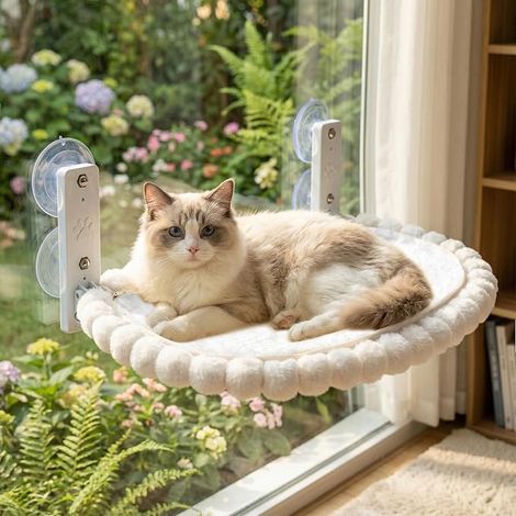 Hammock Cat Window, Cat Window Hanging Basket Window, Suction Cup, Up to 18 kg, with Removable Thick Cover, Bed for Small and Large Cats (1/5)