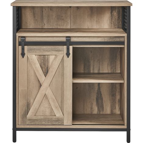 Vasagle – Buffet avec compartiment ouvert – Porte coulissante style grange – 30 x 70 x 80 cm – Panneau d'aggloméré et acier – Marron et noir (1/5)