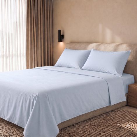 Parure de Lit 2 Personnes en Percale de Coton 200 TC - Drap Housse, Drap Plat et 2 Taies d'Oreiller - Blanc Glacé - Made in Italy