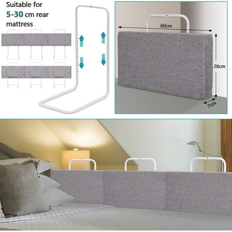 Wolketon 3X Rausfallschutz Bettschutzgitter, Bettgitter,60cm 5-Loch Höhenverstellbar , Kinderbettgitter für Familienbett und Kinderbett(180cm,Grau) (1/2)