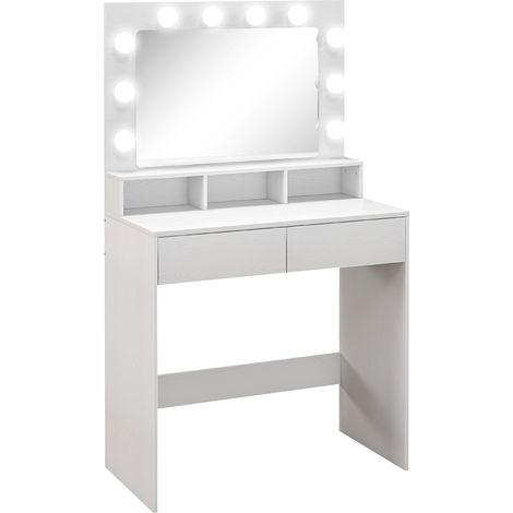 Coiffeuse avec Miroir 10 Ampoules 80 x 40 x 135 cm Blanc (1/5)