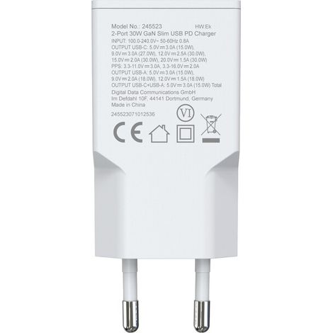 Equip Ladegerät 2Port USB-C PD3.0/USB-A GaN Slim 30W  ÜSS ws (245523)