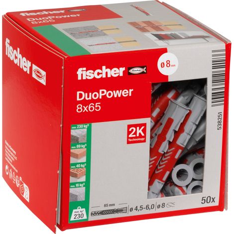 Fischer Duopower Dübel für Voll-, Loch- und Plattenbaustoffe 8x65 mm Kunststoff