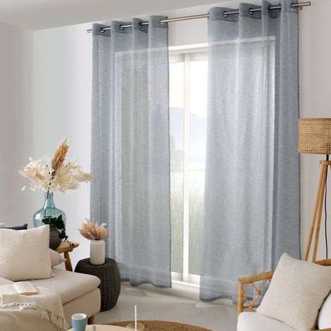 Rideau Voilage Effet Lin "Maya" 140x240cm Bleu Marine