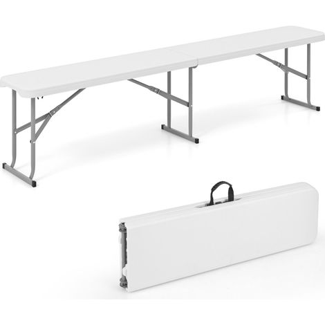 Banco de jardín plegable de plástico 182 x 27,5 x 43 cm práctico y portátil para uso exterior fabricado en HDPE blanco 200010584