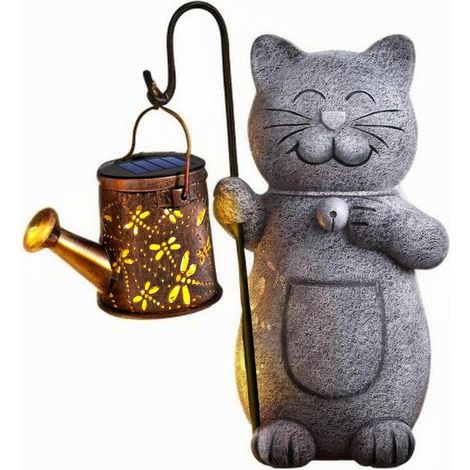 Regalos para mujeres, mamá, decoración de jardín con forma de gato, estatuas de jardín con linterna solar, regalo de cumpleaños para mujeres, decoración de jardín exterior resistente a la intemperie,  (1/5)