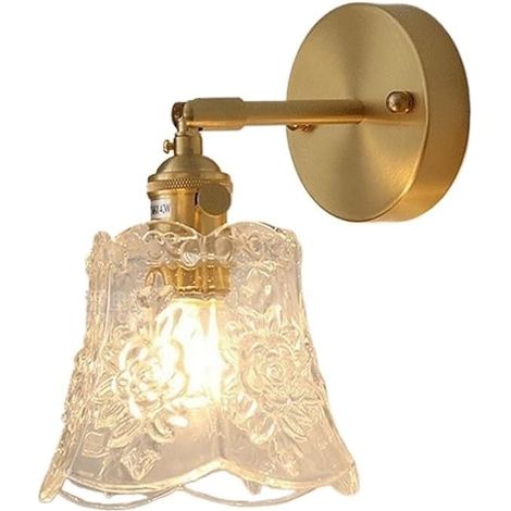 Applique murale vintage en verre – Luminaire finition laiton, adapté aux intérieurs modernes (chambres, salons, salles de bains) – Version transparente Ampoule incluse (1/5)