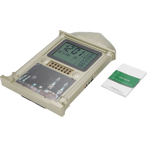 Horloge murale numérique dorée 1 pièce avec calendrier islamique, alarme et affichage de l'heure, en plastique. (1/5)
