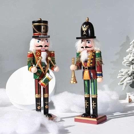Nutcracker - Madera Pintada A Mano - Figura Soldado Navideño Para Decoración Interior - 30 Cm - 2 Unidades (1/5)