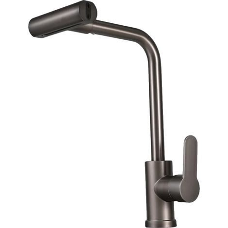 Grifo de fregadero de cocina, cabezal rociador extraíble, acero inoxidable duradero, gris plomo, 4 velocidades. (1/2)