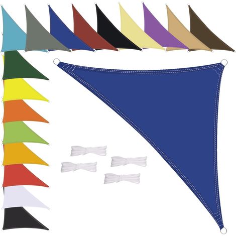 Voile d'ombrage triangulaire, imperméable, résistant aux intempéries, polyester de qualité supérieure, plusieurs longueurs et largeurs au choix, avec cordes de fixation, 1,6 x 1,6 x 1,6 x 1,6 m, (1/5)
