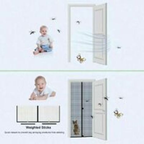 Moskitonetz Magnet Fliegengitter Tür 80x200cm Schwarz, Selbstdichtend, Strapazierfähig, Freihändig, Fliegengittertür mit Magneten, Türvorhang, Fenstertüren mit Aufbewahrungsgurt Magic (1/3)