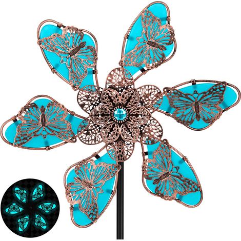 Metal Wind Spinners en plein air, Lumière dans les sculptures de vent sombre avec Pièce en métal, Moulin à vent cinétique 360 ° pour jardin Cour pelouse Patio Décor (bleu) (1/5)