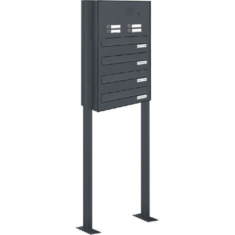 4er Briefkastenanlage Standsystem Durchwurf - Klingel RAL 7016 Anthrazit (1/5)