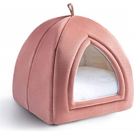 Niche rose pour chat 35x35x38cm - Panier 2 en 1 avec dômes - Coussin amovible pour chat ou petit chien - Tente/lit/maison pliable pour animaux de compagnie (1/5)