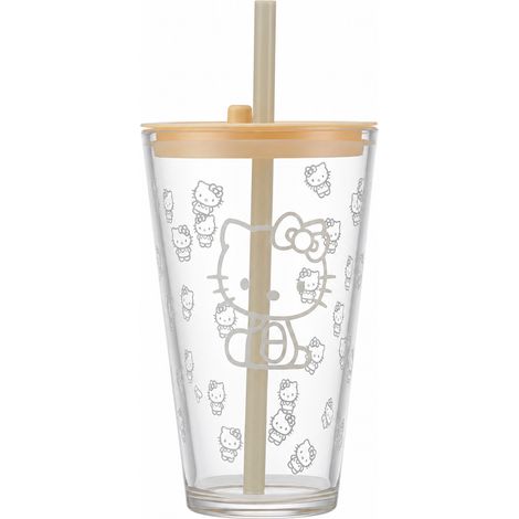 Grand gobelet en verre blanc à décor de chat avec couvercle et paille (1/5)