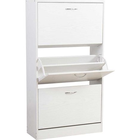 Scarpiera 3 Ante Ripiani Doppia Profondita Legno MDF 63x24x115 Bianco Frassinato (1/5)