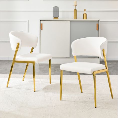 Esszimmerstühle 2er-Set aus PU, Metallgestell, ergonomische Rückenlehne, weiß HAVRYA (1/5)