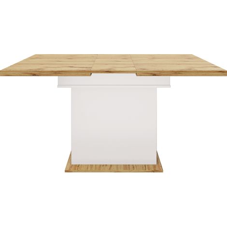 Ausziehbarer Esstisch 110-140 x 80 cm Weiß aus MDF und Metall mit Stauraum (1/5)