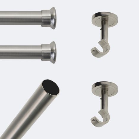 Kit de tringle à rideaux Nickel Mat 150cm Diam.20mm Embout Chapeau - Fixation Plafond - Boulet (1/3)