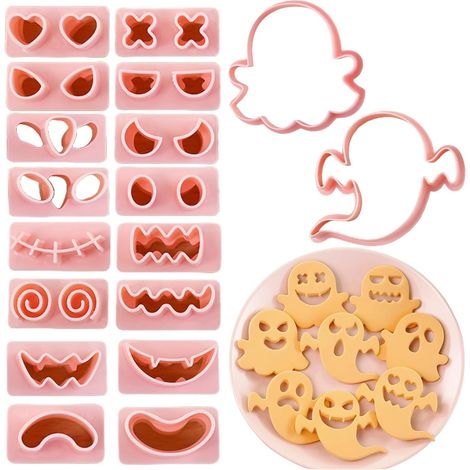 CSPARKV Halloween Ghost Cookie Cutters 10 PCS 3D Plastic Halloween Cookie Cutters in 16 Ghost Shapes, Embossed Pastry Biscuit Mold for Halloween Party Decorations