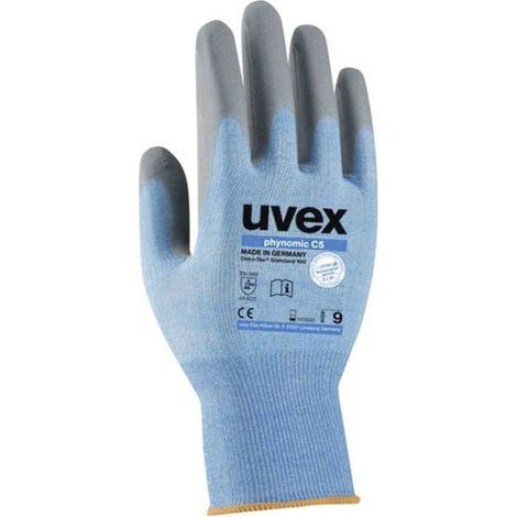 Gants de manutention Uvex Phynomic C5 taille 6, Résistant aux coupures, 1 Paire, Bleu ( Prix pour 1 paire )