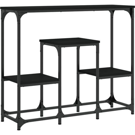 Table console d'entrée fonctionnel et stylé avec étagères 89,5 x 28 x 76 cm bois d'ingénierie noir et métal DEC032175