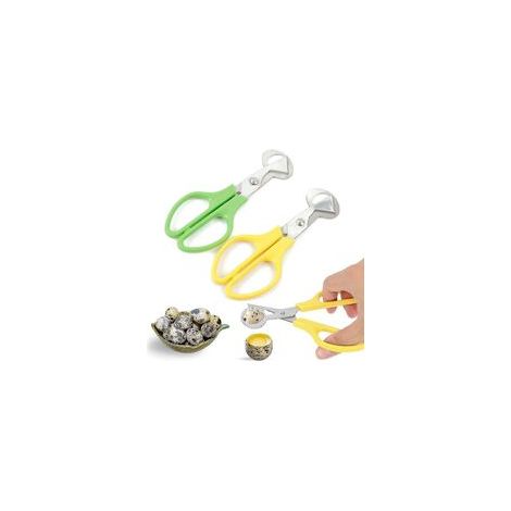 Forbici per uova di quaglia in acciaio inox, set di 2 apri uova di piccione, verde + giallo (1/5)