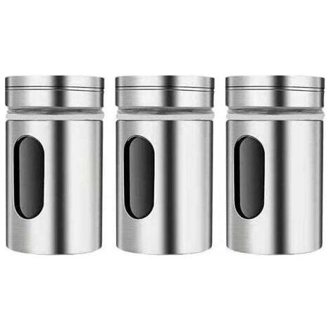3-teiliges Gewürzset mit Drehdeckeln, Gewürzflaschen aus Edelstahl, Gewürztöpfe, Küchengewürzset, Gewürzgläser für Tee, Salz und Pfeffer