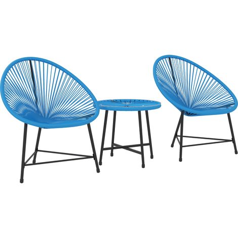 Salon de jardin 2 places résine tressée bleu avec plateau verre trempé pour balcon terrasse patio (1/5)