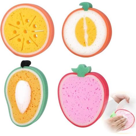 Eponge Bebe Bain, Eponge De Bain Konjac Pour Bébé 4Pcs Set Éponges Konjac,Éponge Bébé Bain Éponges De Bain Naturelles Aux Formes Mignonnes Jolies Éponges De Bain En Forme De Forme De Fruit Idé (1/5)