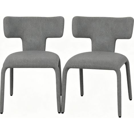 Set de 2 sillas de comedor en lino gris con respaldo curvo y patas de metal MODENUIT (1/5)