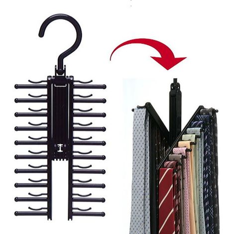 Lot de 20 cintres à cravates multifonctions avec pinces antidérapantes, support tournant à 360 degrés (1/5)