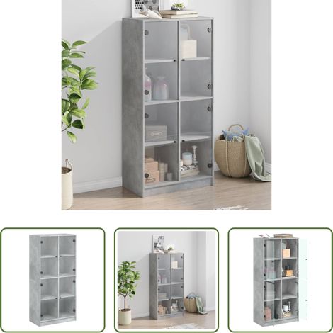 Rangement livres - Buffet haut avec portes gris béton 68x37x142 cm bois ingénierie (1/5)