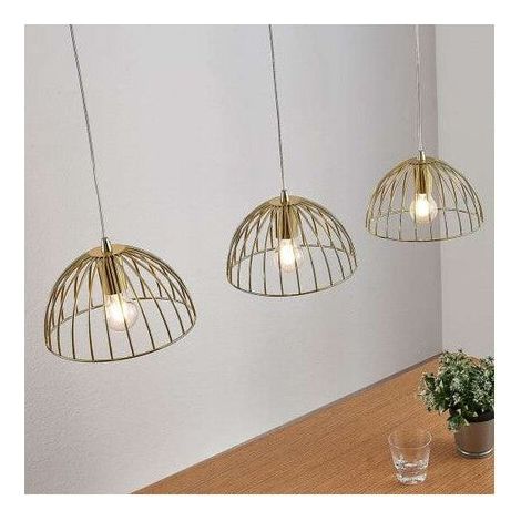 [NEUWERTIG] B-Ware Lampenwelt Käfig-Hängeleuchte Hängeleuchte Lampe Deria messingfarben 3-flammig 6 (1/2)